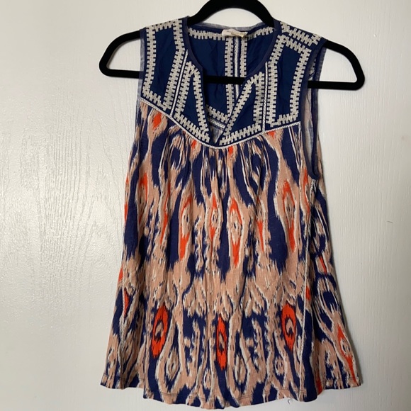 Anthropologie Blue and Orange Print Sleeveless Top - Picture 1 of 1